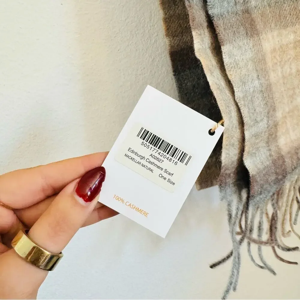 NEW EDINBURGH Beige Soft Blue Tan Cashmere Tartan Plaid Tassel Cozy Scarf Wrap